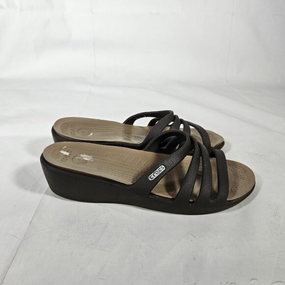 Crocs Rhonda wedge sandals brown women's size 6 strappy - Picture 3 of 9
